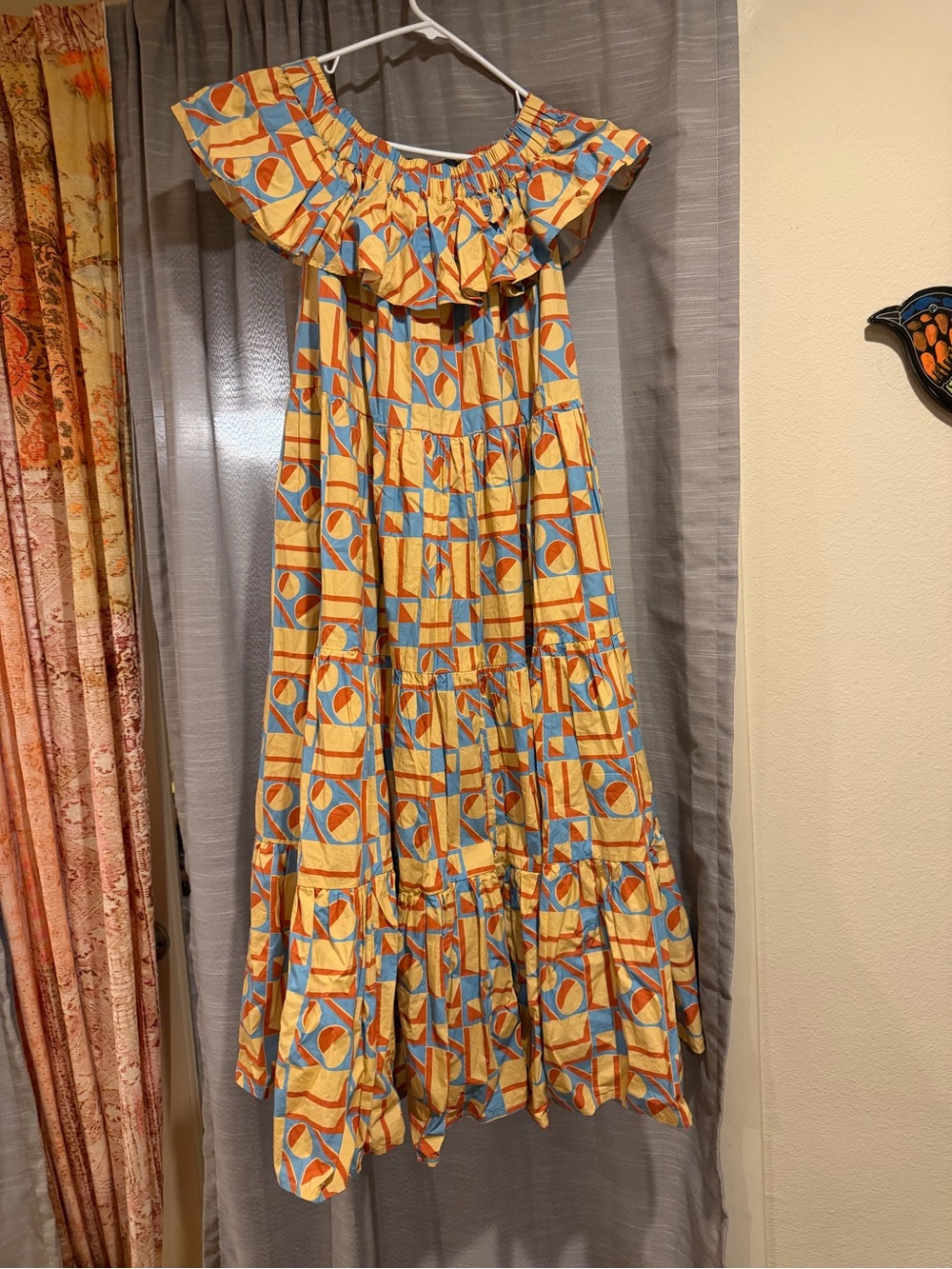 LA Double J Yellow, Blue & Orange Geometric Ruffle Dress